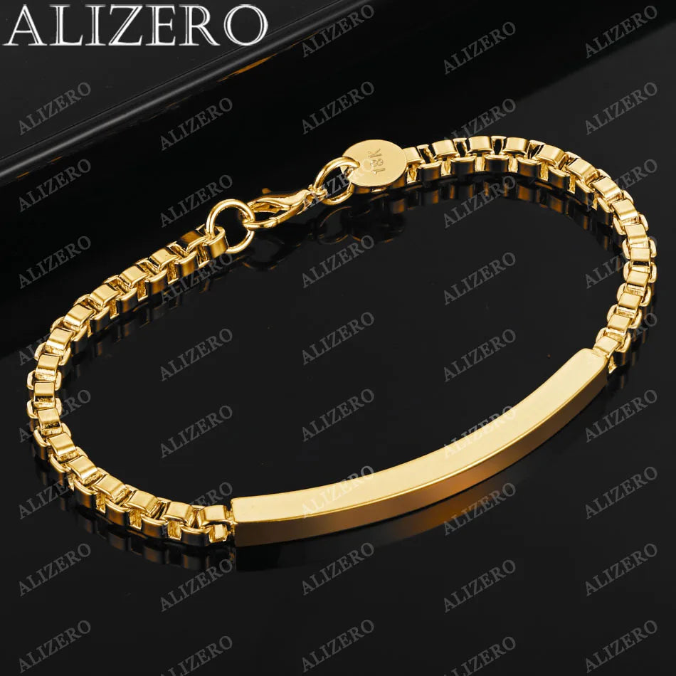 ALIZERO 18K Gold Geometry 4mm Box Chain Bracelets For Women Men Wedding Party Fine Jewelry 925 Sterling Silver Bracelet