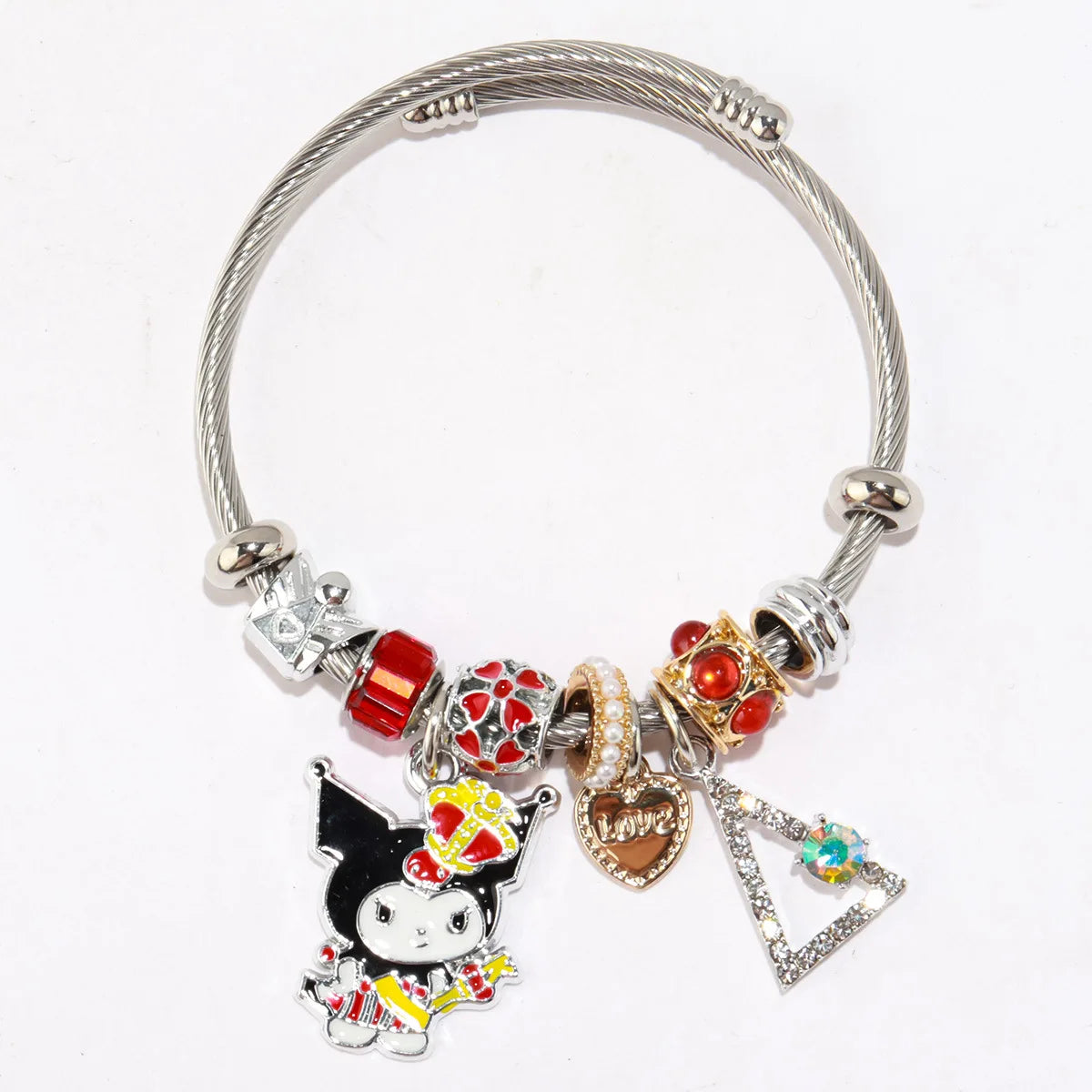 Cute HelloKitty Beaded Pendant Bracelet Anime Cartoon Jewelry Bracelet Kuromi Pandor Gold color Bracelet Suitable for Girls Gift