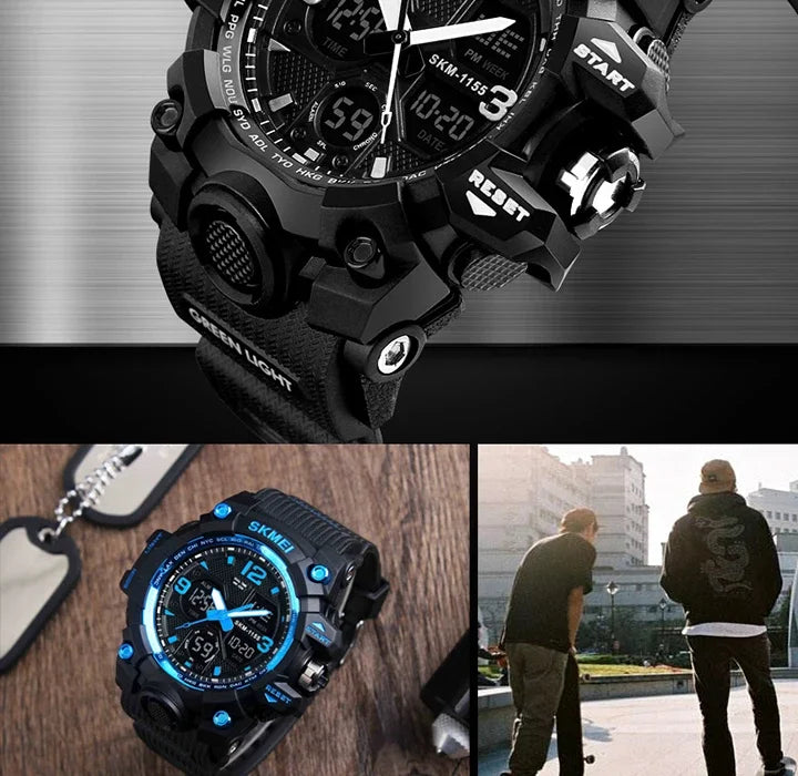 SKMEI 1155B  5Bar Waterproof Dual Display Wristwatches Relogio Masculino watch Sport Men Military Digital Watches Sport Watch