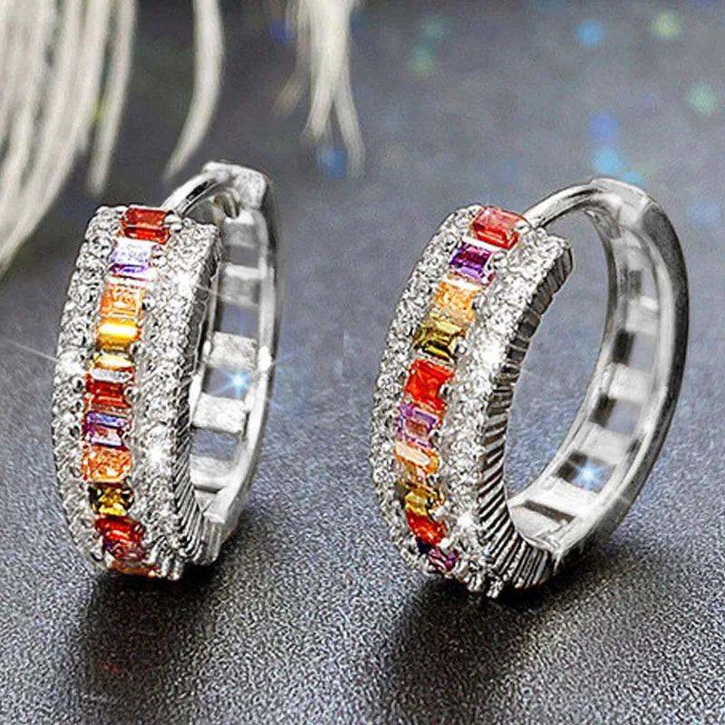 New Luxury Trendy Blue Cubic Zirconia Hoop Earrings Wedding Party Elegant Accessories for Women Anniversary Gift  Jewelry