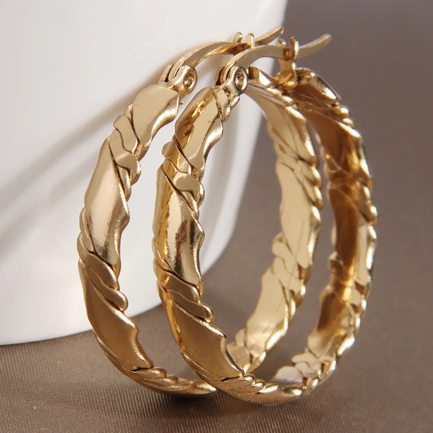 Fashion Stainless Steel Earrings Gold Color 3CM Hoop Earrings For Women Bijoux Elegant Women's Hoops