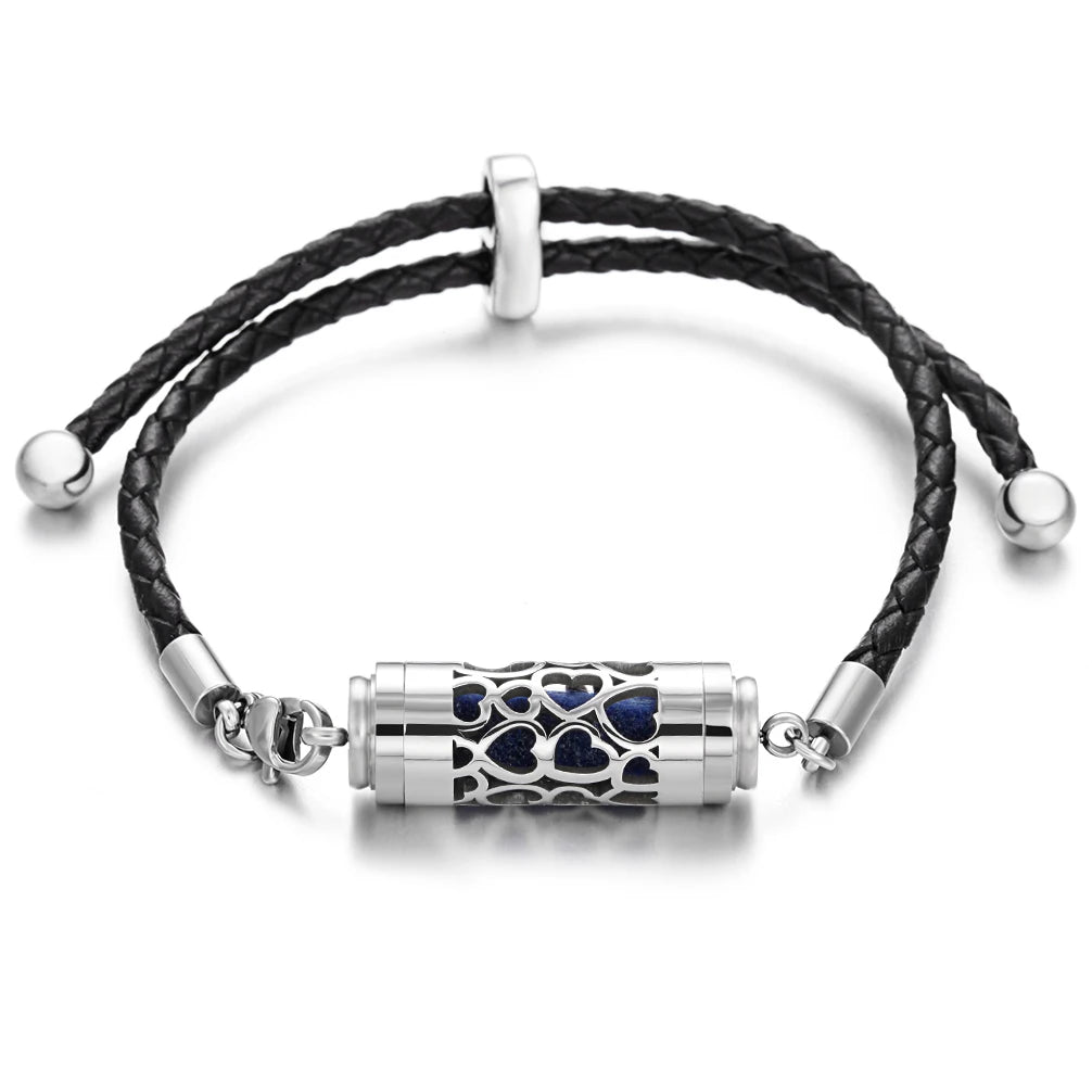 Black Leather Aromatherapy Bracelet Stainless Steel Locket Essential Oil Diffuser Bracelet Leather Charm Bracelets Aroma Jewelry