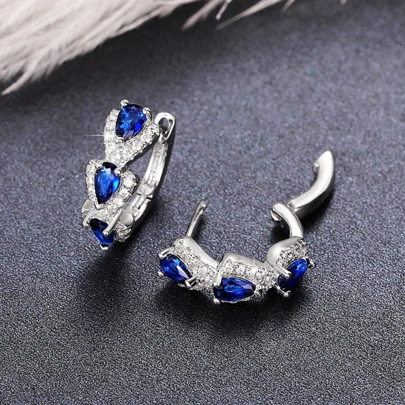 New Luxury Trendy Blue Cubic Zirconia Hoop Earrings Wedding Party Elegant Accessories for Women Anniversary Gift  Jewelry