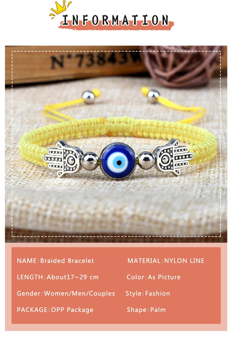 Hand of Fatima Pendant Bracelet Turkish Blue Evil Eye Lucky Red Braided Rope Handmade Adjustable Couple Jewelry For Women Men