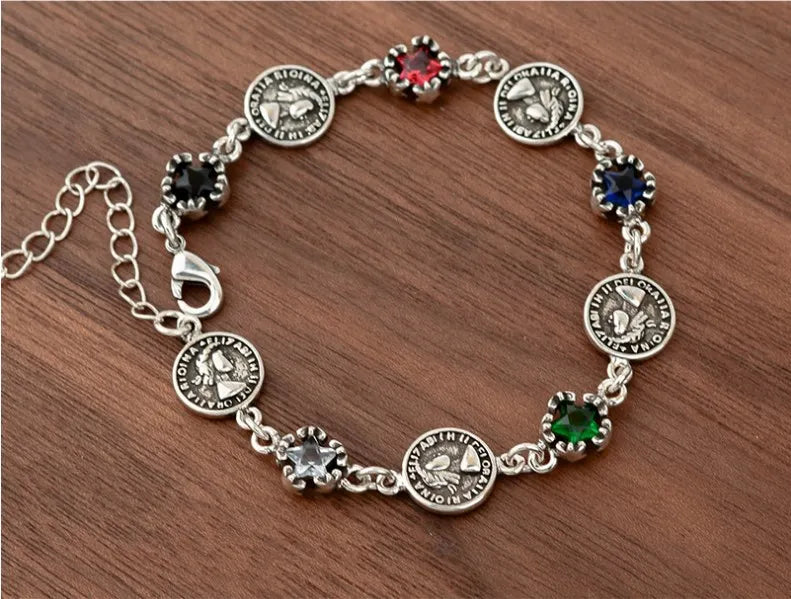 New Arrival Vintage Queen Portrait Coin Shiny Crystal 925 Sterling Silver Female Charm Bracelet Jewelry For Women Gifts No Fade