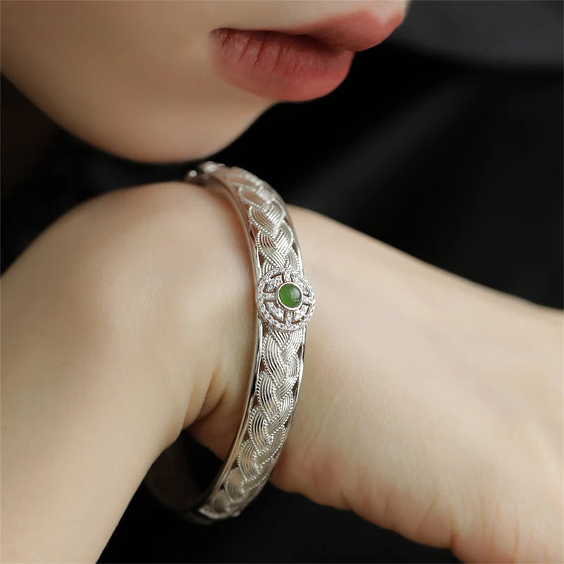 Foxanry Green Zircons Engagement Bracelets Bride Jewelry Charm Women Vintage Punk Trendy Elegant Braided Lace Wedding Accessorie