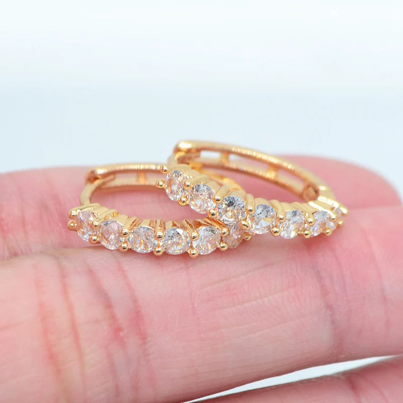 Women Gold Color Classic Rainbow Cubic Zirconia CZ Round Huggie Hoop Earrings Jewelry