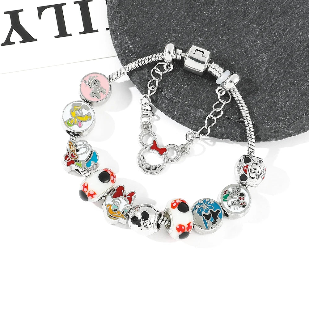 Disney Classic Design Mickey Minnie Charm Bracelet Silver Color Round Women Girl Fashion Jewelry Bracelet Pulsera Mujer