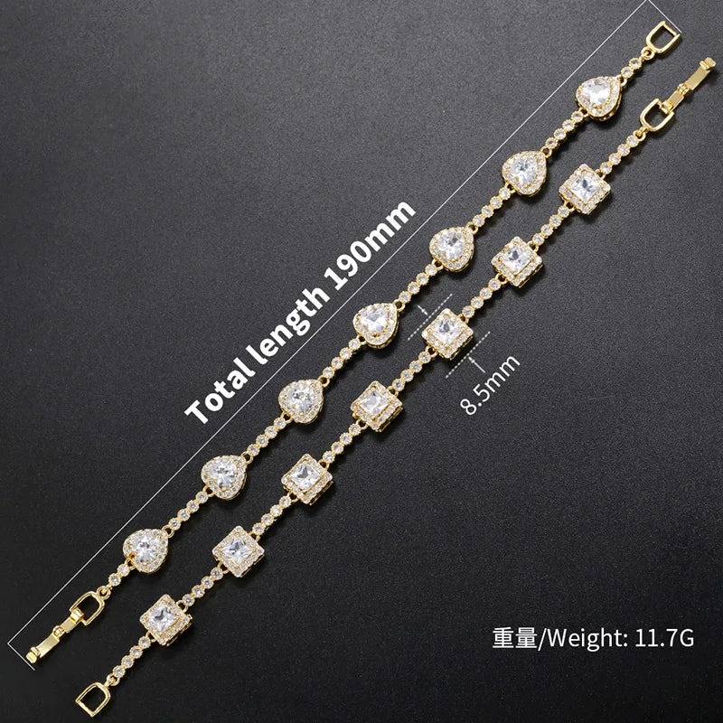 ZHUKOU Shining Heart zircon bracelet for women square shape High quality Zircon women Bracelet Fashion Jewelry Wholesale VL222