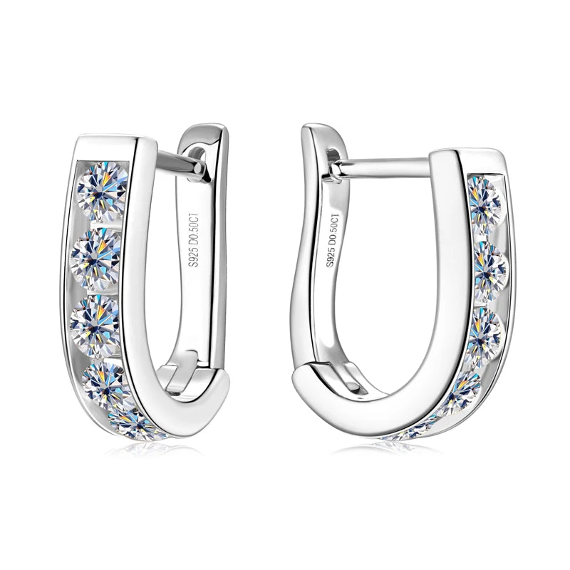 IOGOU Moissanite U-shaped Hoops Earrings 3mm D VVS1 Women's Diamond Geometric Earrings Engagement Accessories Silver 925 Jewelry