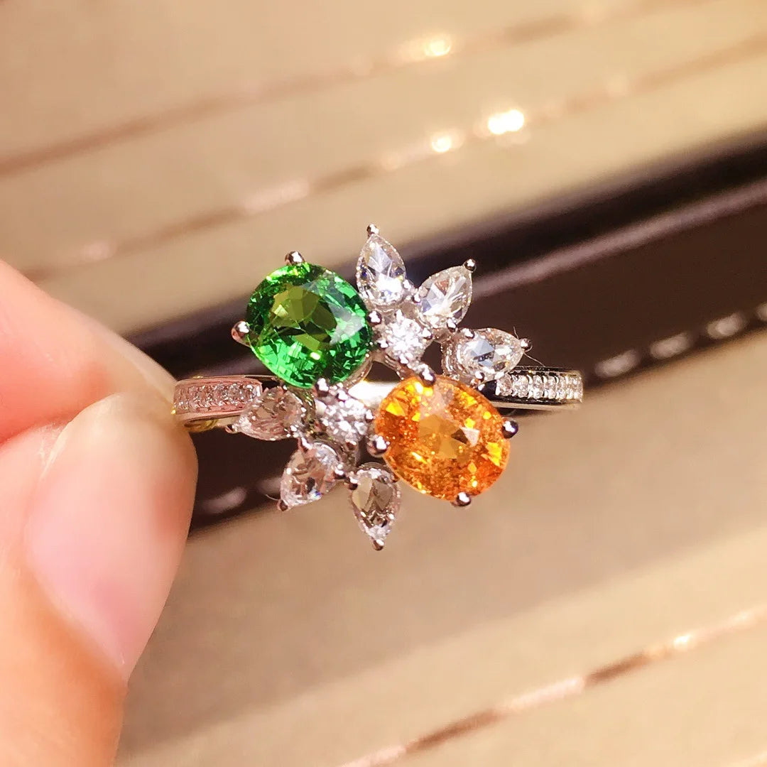 925 Silver Non-tarnish High Quality New Green Yellow Zirconia Ladies Ring Luxury Party Jewellery Wedding Birthday Gift