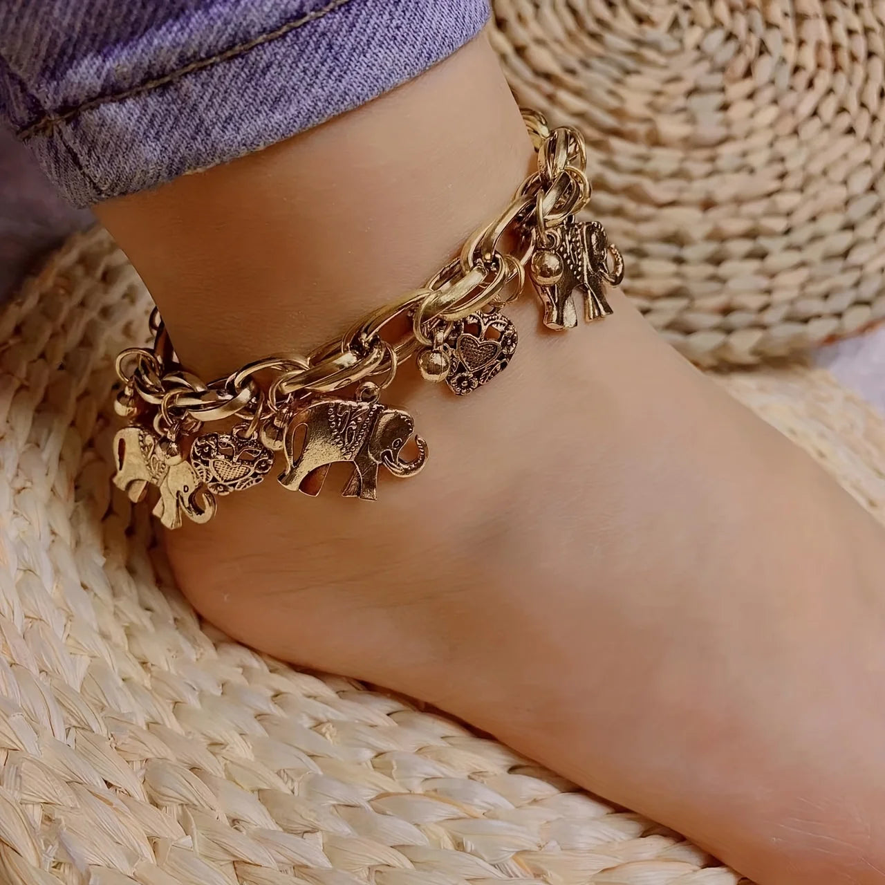 Summer Vintage Elephant Love Beach Chain Anklet Simple Ankle Bracelet