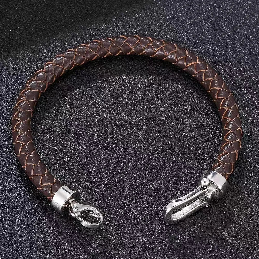 European and American Minimalist Style Stainless Steel Men's Bracelet Creative Personality Leather Rope Bracelet Jewelry