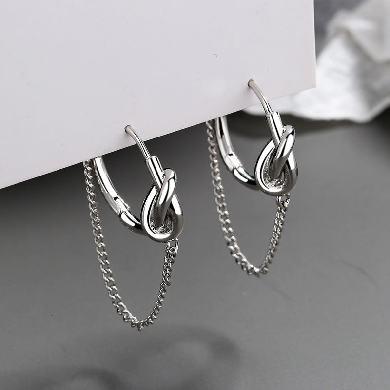 VOQ Silver Color Punk Style Knotted Chain Earrings Women's Earrings for Best Friend