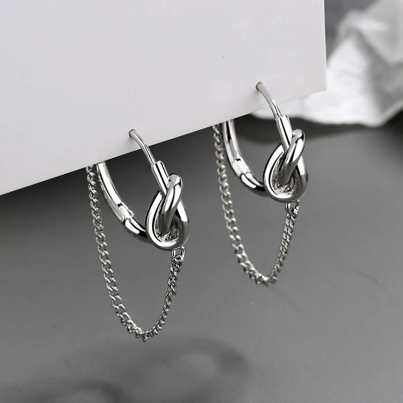 VOQ Silver Color Punk Style Knotted Chain Earrings Women's Earrings for Best Friend