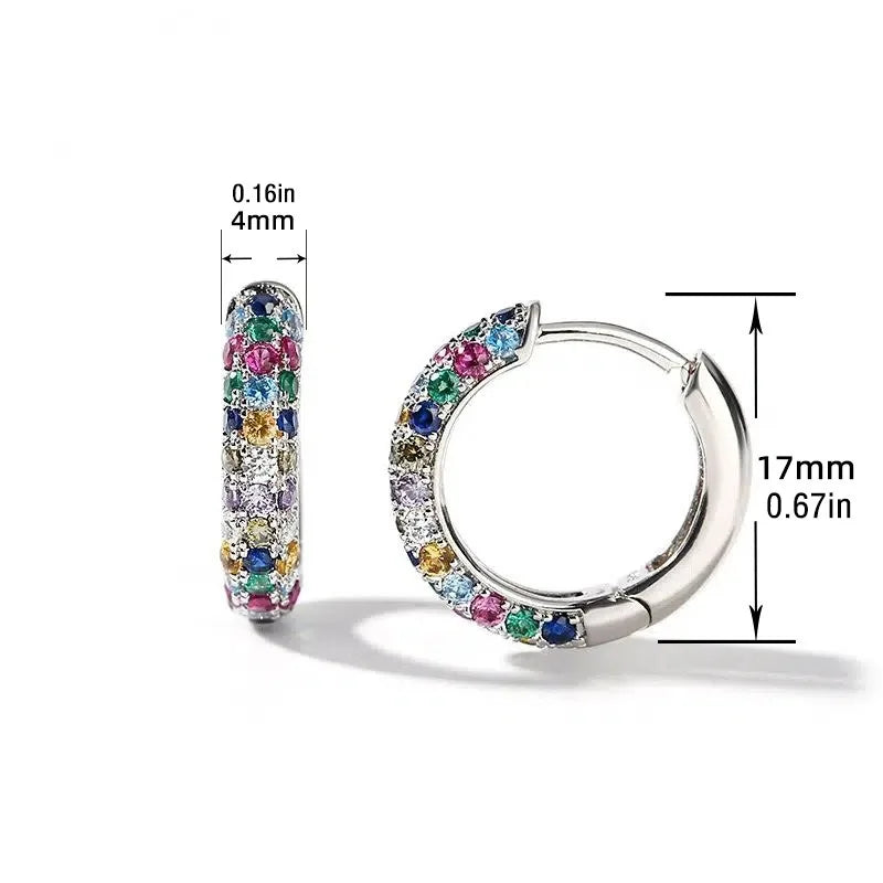 New Fashion Silver Plate Round Mini Earrings Set Half Hoop Colorful Zircon Ladies Luxury Jewelry Hoop Earrings for Woman Gifts