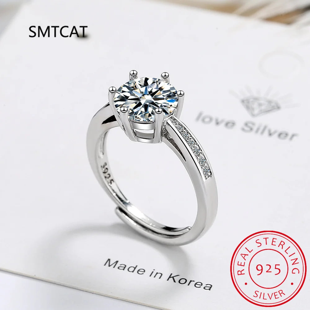 Real 3 Carat Moissanite Wedding Ring for Women 925 Sterling Silver Round Brilliant Lab Diamond Engagement Rings Gift