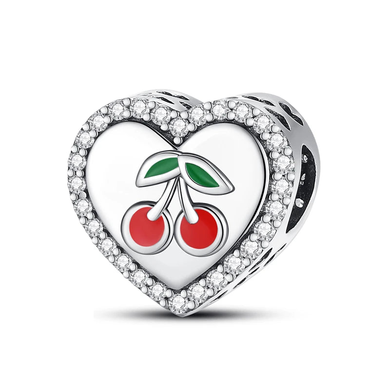 New 925 Silver Color Strawberry Cherry Fruit Series Charms Beads Fit Pandora 925 Original Bracelets DIY Birthday Jewelry Gifts