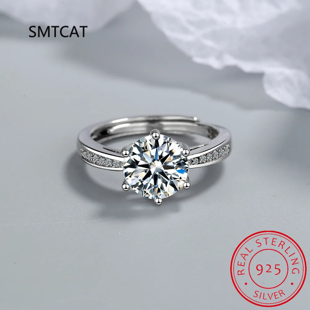 Real 3 Carat Moissanite Wedding Ring for Women 925 Sterling Silver Round Brilliant Lab Diamond Engagement Rings Gift