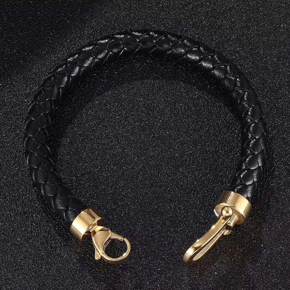 European and American Minimalist Style Stainless Steel Men's Bracelet Creative Personality Leather Rope Bracelet Jewelry