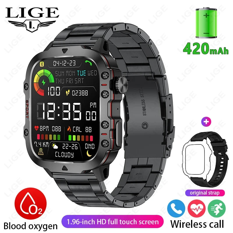 2024 Rugged Military Smart Watch Men Outdoor Watches lP68 Waterproof 2.01" Al Voice Bluetooth Call Smartwatch For Android lOS