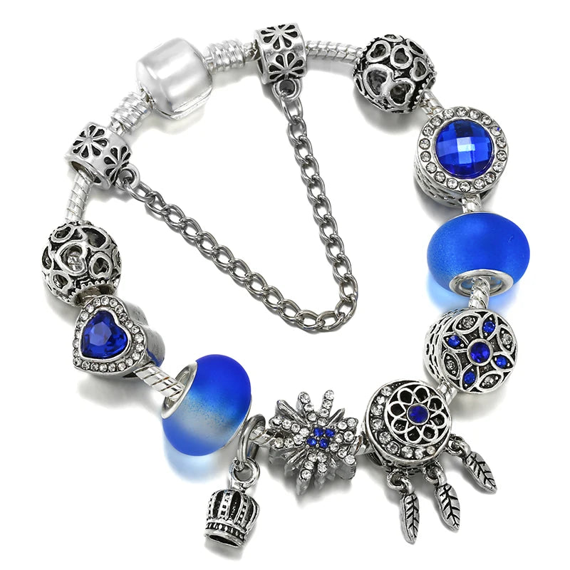 Online Hot Selling Charm Bracelets For Women With Blue Crystal Beads Star Hot-Air-Balloon Pendant DIY Bracelets Fashion Jewelry