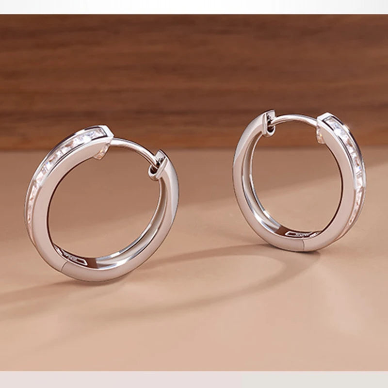 New 925 Sterling Silver Shining Zircon Earrings Women's Circle Round Earrings Fashionable and Elegant Jewelry Birthday Gift