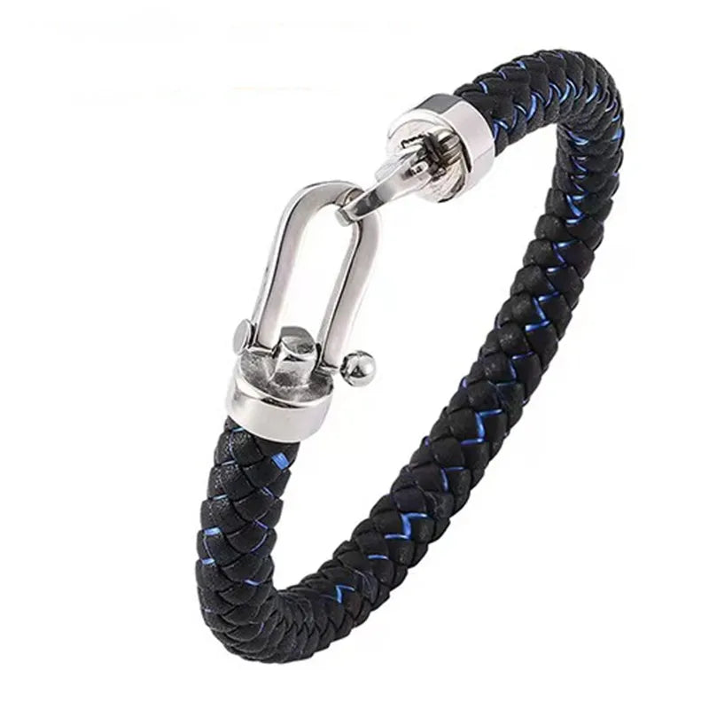 European and American Minimalist Style Stainless Steel Men's Bracelet Creative Personality Leather Rope Bracelet Jewelry