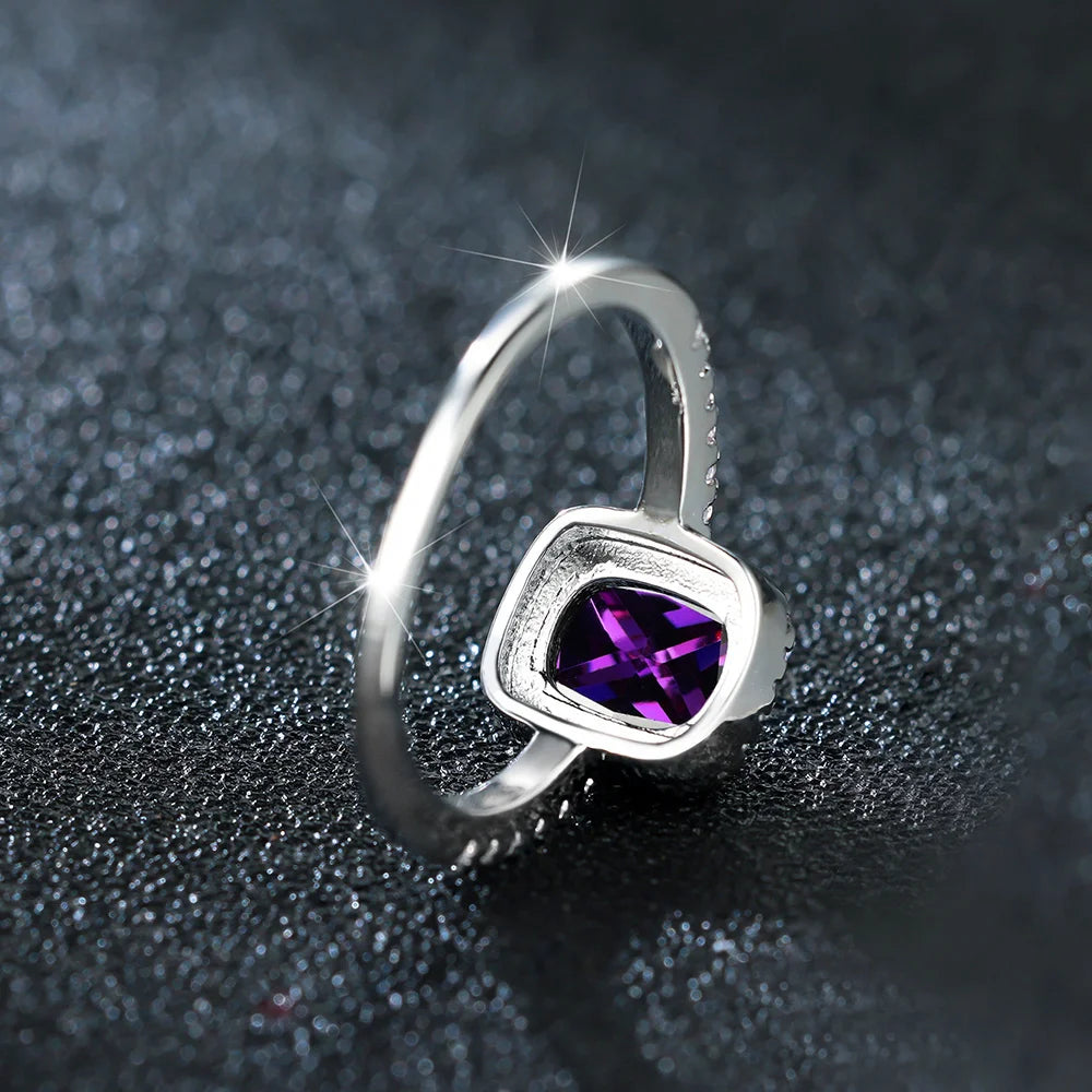 Luxury Female Purple Zircon Stone Engagement Ring Charm Silver Color Wedding Jewelry For Women