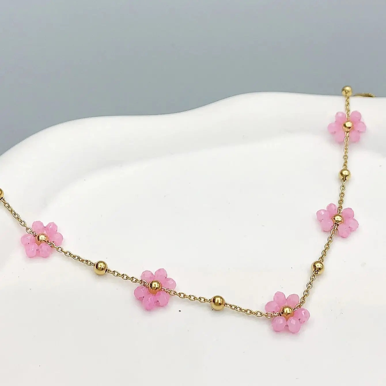 1 fashion girls new pink small flower beade bracelet birthday gift Dance party Back-to-school season wedding season Bozmian