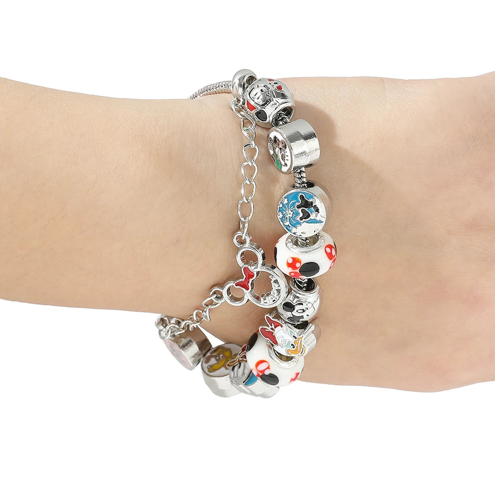 Disney Classic Design Mickey Minnie Charm Bracelet Silver Color Round Women Girl Fashion Jewelry Bracelet Pulsera Mujer