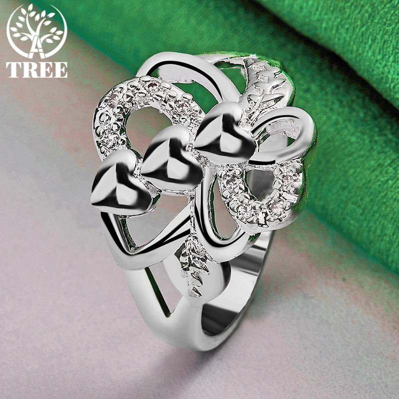 Luxury 925 Sterling Silver Geometry Heart Ring For Women Party Wedding Engagement Birthday Christmas Gift Fashion Charm Jewelry