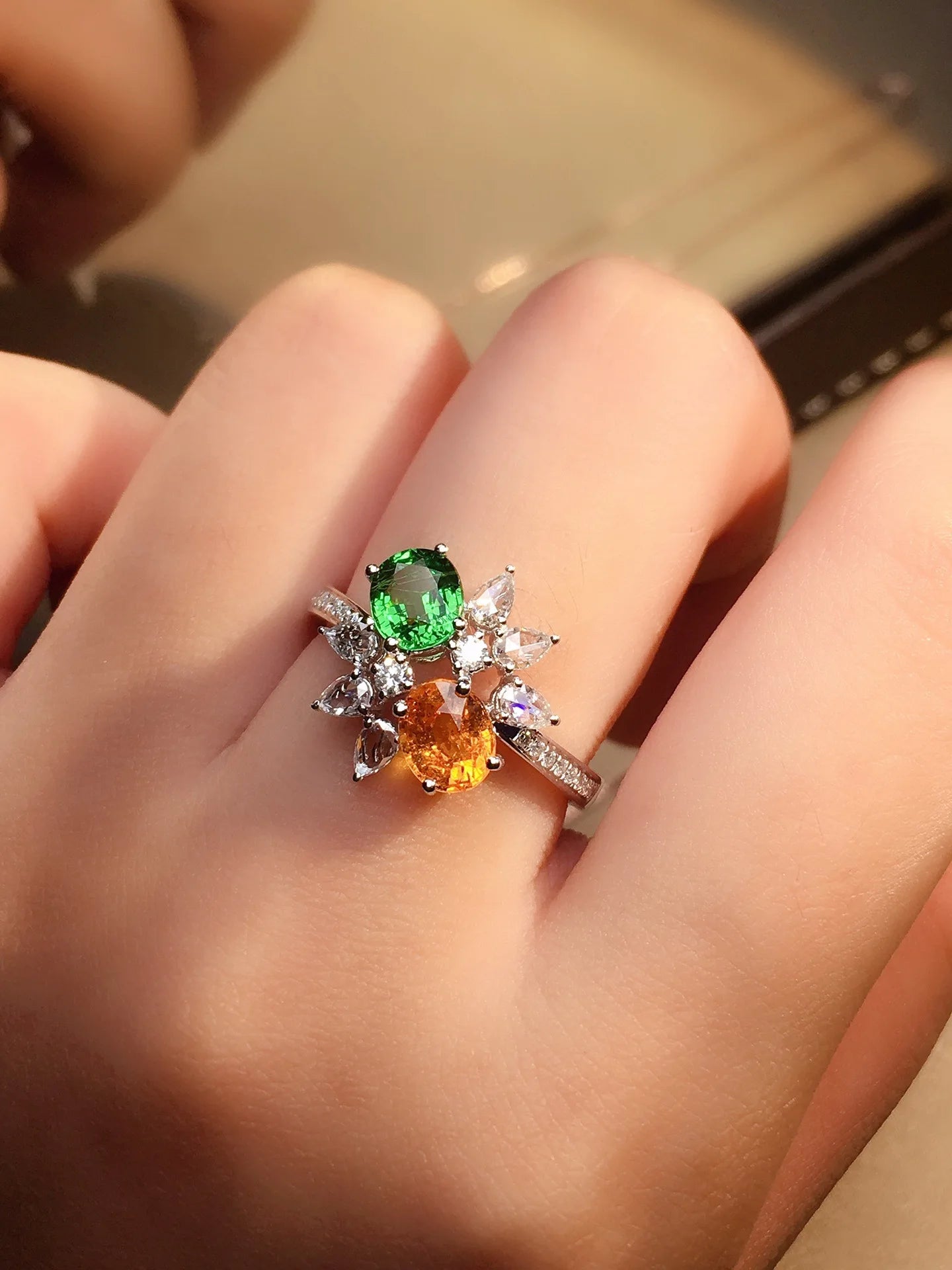 925 Silver Non-tarnish High Quality New Green Yellow Zirconia Ladies Ring Luxury Party Jewellery Wedding Birthday Gift