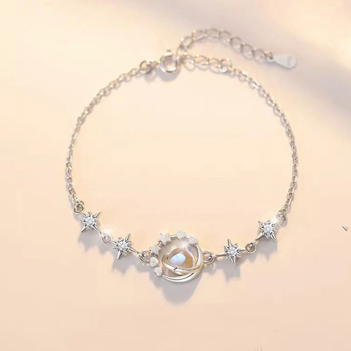 NEW European S925 Sterling silver AAA CZ Moonlight Stone Planet Bracelet Chain For Women Birthday Party Gift Jewelry