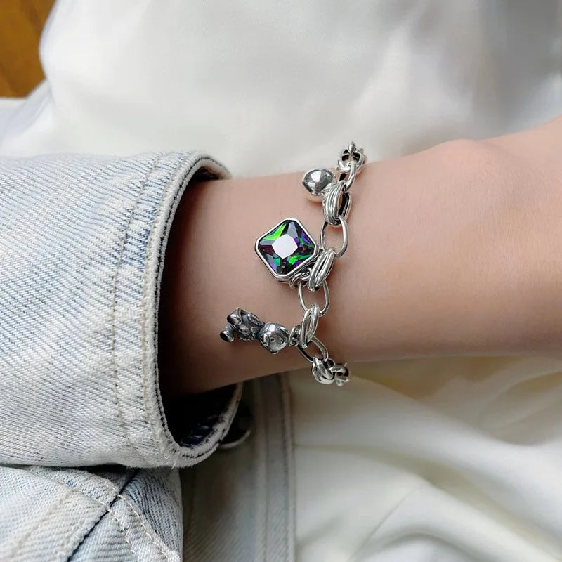 New Lovely Bear Animal Shiny CZ Zircon Star Retro 925 Sterling Silver Female Charm Bracelet Original Jewelry For Women Gifts