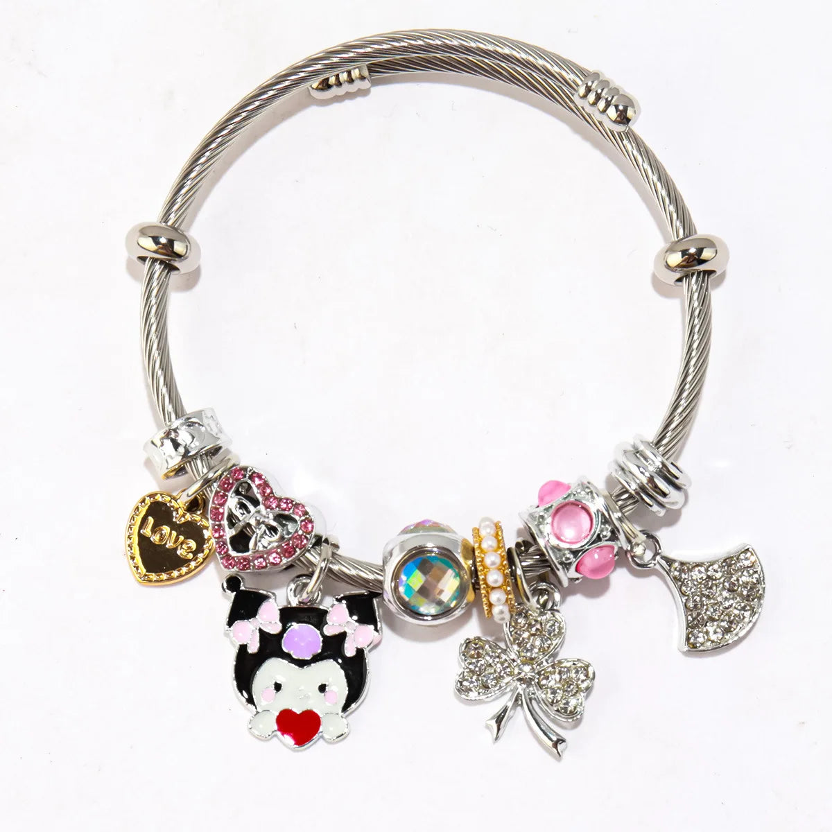 Cute HelloKitty Beaded Pendant Bracelet Anime Cartoon Jewelry Bracelet Kuromi Pandor Gold color Bracelet Suitable for Girls Gift