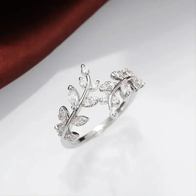 925 Sterling Silver Tree Branch Shape Ring Charm Sparkling Zirconia Rings Birthday Party Gift for Women Fine Jewelry Accessories