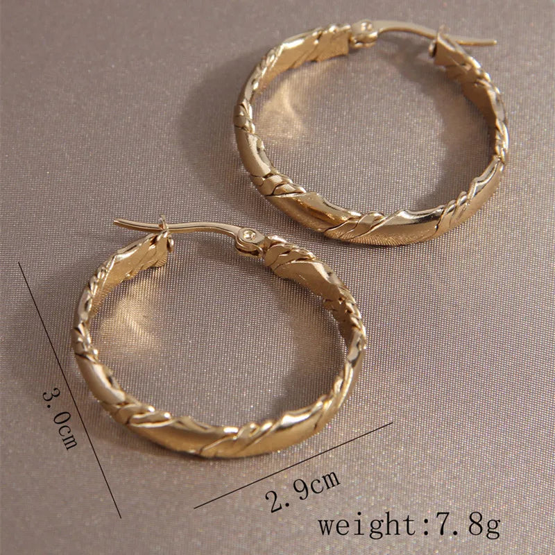 Fashion Stainless Steel Earrings Gold Color 3CM Hoop Earrings For Women Bijoux Elegant Women's Hoops