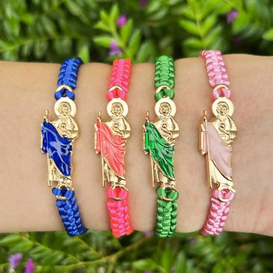 1PC Green Saint Jude Charm Bracelet Handmade Woven Rope Braided San Judas Pulsera for Women Men