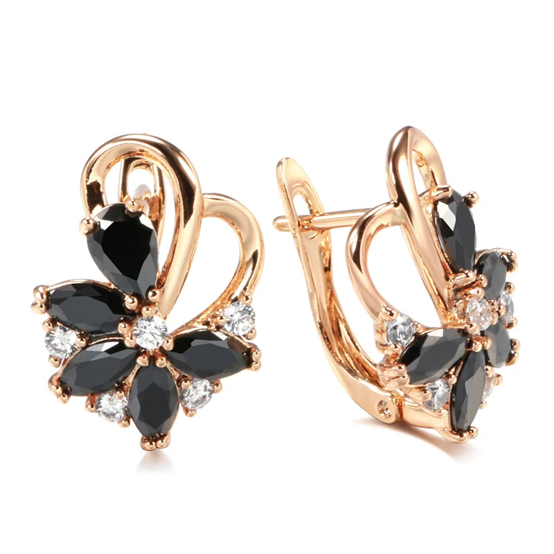 Luxury Geometric Flower Black Zircon Dangle Earrings For Women Natural Zircon Statement Jewelry Women's Sexy Gothic Earrings