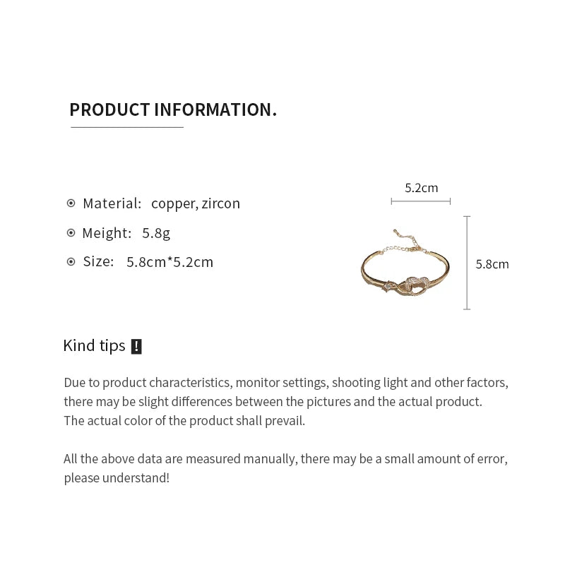 Peach Heart Love Bracelet Bangle Women's Fashion Temperament Zircon Bracelet Light Luxury Link Chain Bracelets Wristband Jewelry