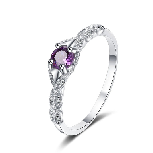 Light luxury style amethyst zircon women's ring, simple and fashionable gemstone