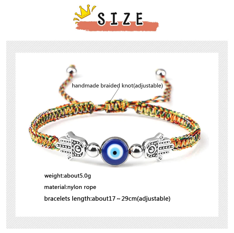 Hand of Fatima Pendant Bracelet Turkish Blue Evil Eye Lucky Red Braided Rope Handmade Adjustable Couple Jewelry For Women Men