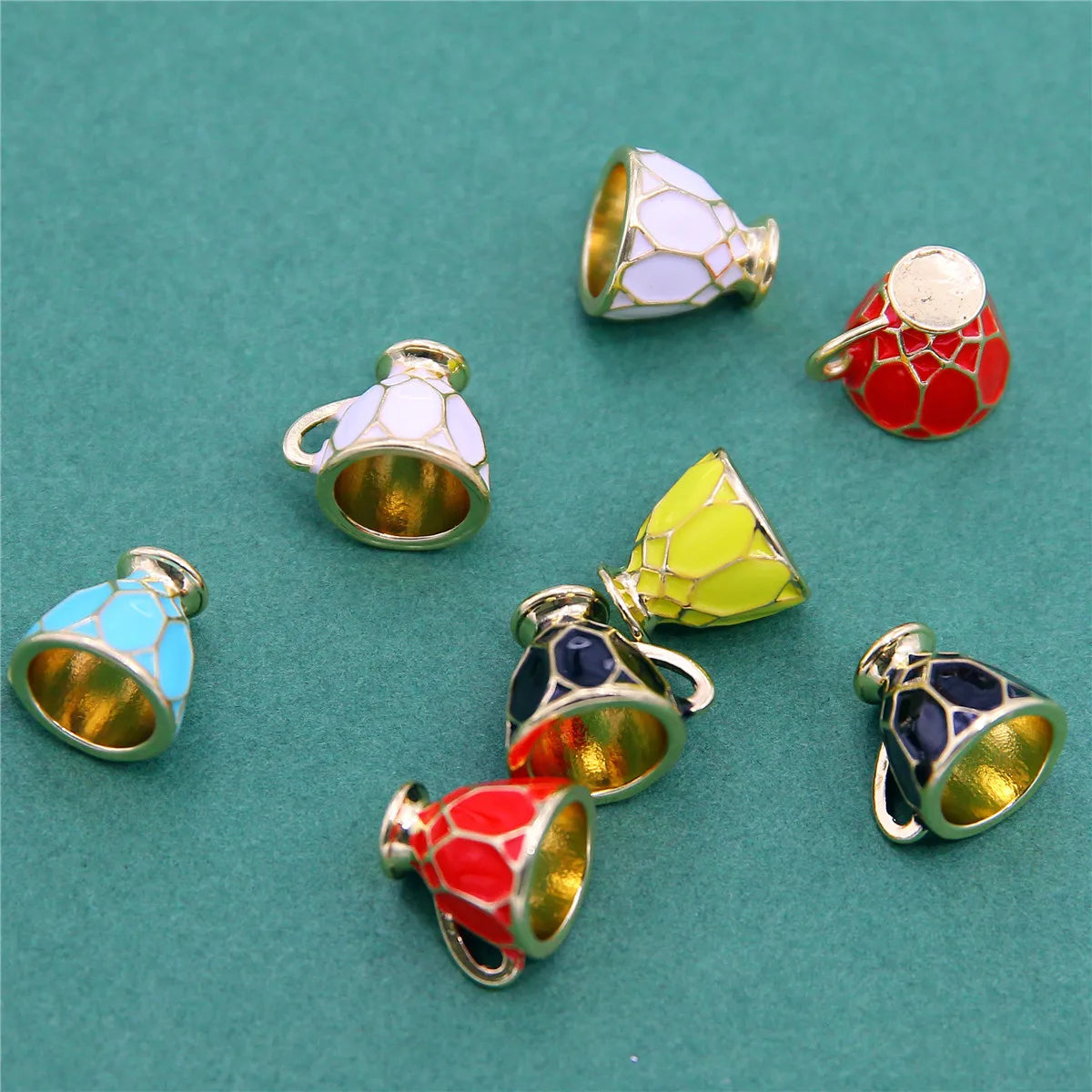 10pcs 16*13mm Mixed Color Stereo Enamel Teacup Coffee Cup Metal Pendant Diy Sweater Necklace, Bracelet, Earring Accessories