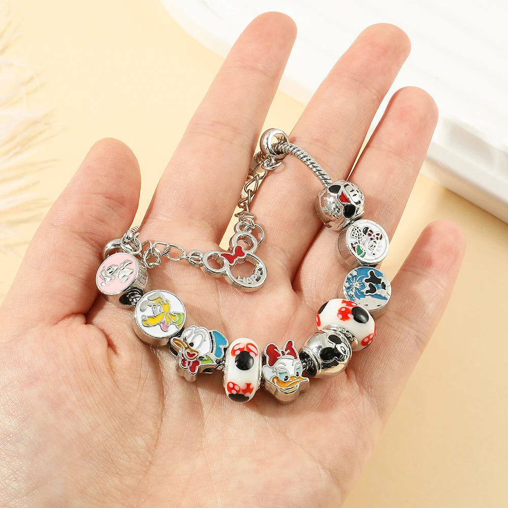 Disney Classic Design Mickey Minnie Charm Bracelet Silver Color Round Women Girl Fashion Jewelry Bracelet Pulsera Mujer