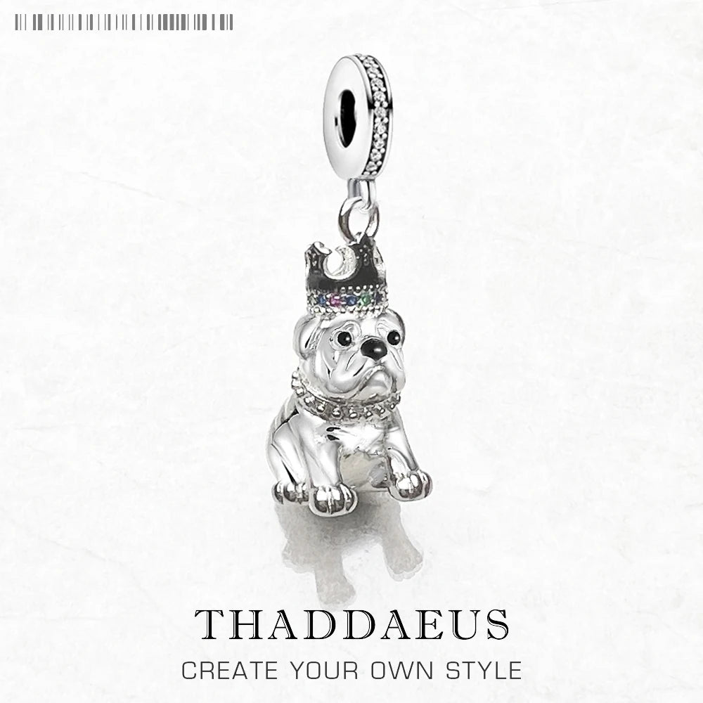 Fashion Bulldog With Crown Pendant Charm 925 Sterling Silver Fine Jewelry King Of Dogs Cute Gift For Women Men