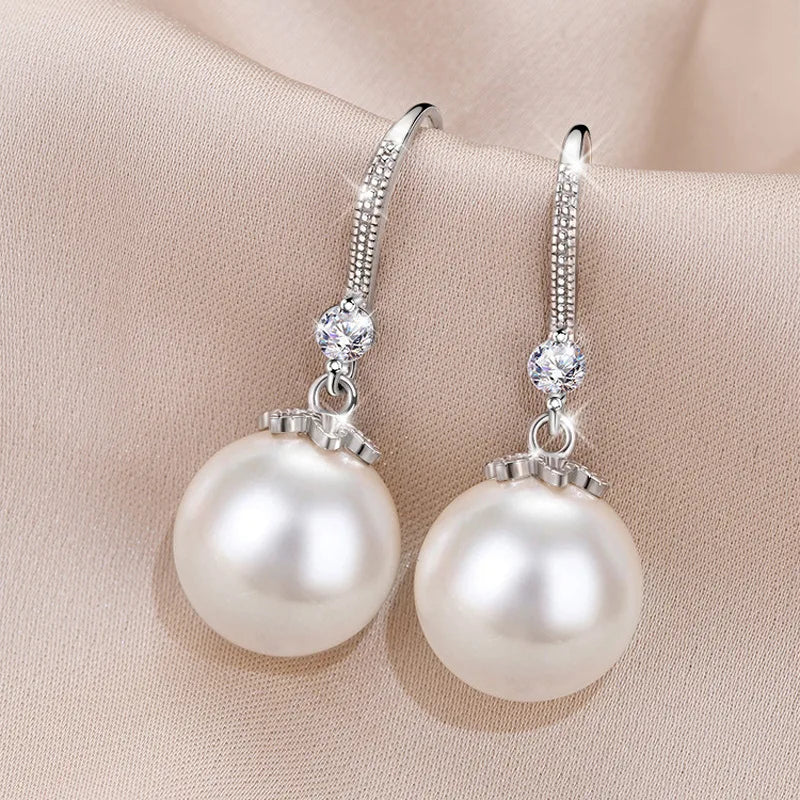 Elegant Fashion Imitation Pearl Zircon Drop Earrings for Women Temperament Ear Accessories Statement Jewelry pendientes mujer