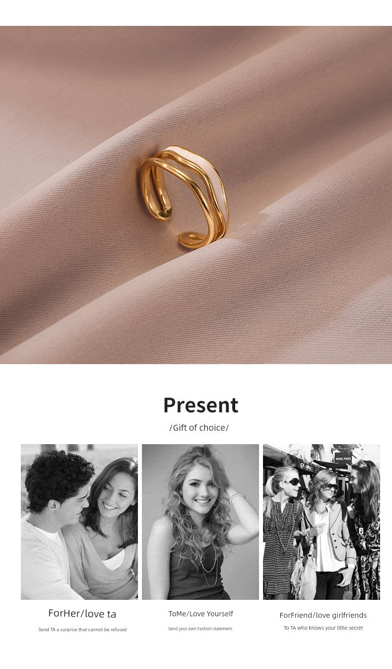 White Drip Glazed Elegant Female Fashion Open-End Personality Ring