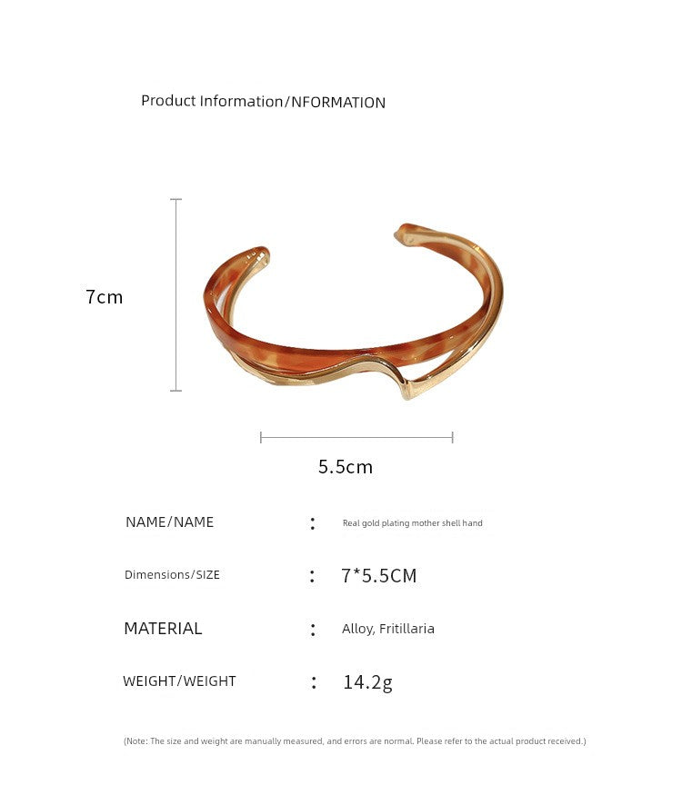 Real Gold Plating Fritillary Open-Ended Bracelet South Korea Ins Metal Texture Bracelet Niche Normcore Bag Fancy Bracelet