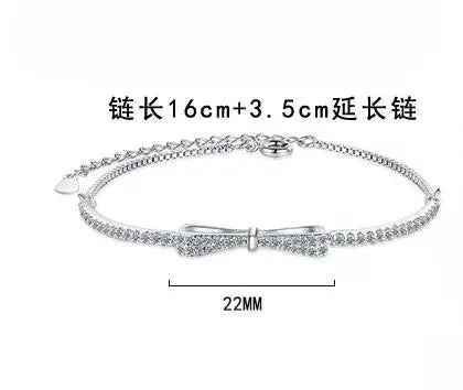 Real 925 Sterling Silver Bowknot Bracelet for Women Shiny Zircon Tennis Hard Bracelet Homme Wedding Party Jewelry Gifts